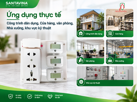 Bảng điện nổi 3 công tắc ổ cắm 3 đế trắng Santa Vina – Giải pháp điện linh hoạt cho công trình chuyên nghiệp