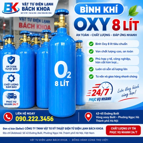 Bình khí Oxy 8 lít chính hãng tại Hà Nội – Vật tư điện lạnh Bách Khoa