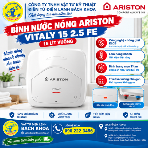 Bình Nước Nóng Ariston Vitaly 15 2.5 FE 15 Lít Vuông