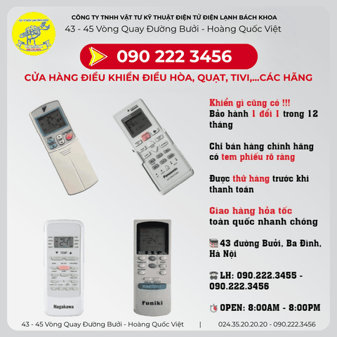 Cửa hàng bán điều khiển điều hòa Tại Phường Ô Chợ Dừa - 0902223456
