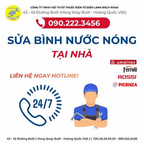 Sửa chữa tại nhà Bình nước nóng Ariston - Picenza - Ferroli - Rossi ..... - 0902223456