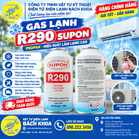 Cửa hàng bán Gas lạnh R290 Supon dạng lon 100g tại đường Nguyễn Chí Thanh 0902223456