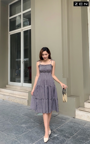 20/V033/02 VÁY MAXI ,2 DÂY HÌNH CARO NHỎ