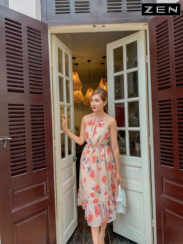 20/V055/02 VÁY MAXI, SN, CHUN BỤNG, HOA HỒNG