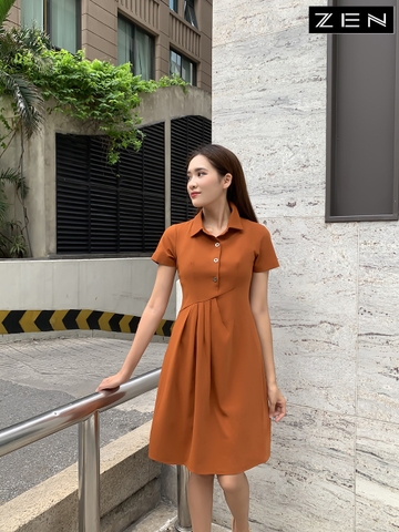DG 21/V019/L/02/VÁY XÒE A, CỔ ĐỨC, CÚC NGỰC, NÂU