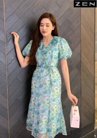 23/V002/XL/02/VÁY VOAN, BÈO CỔ, HOA XANH