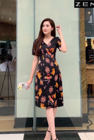 23/V003/XXL/03/VÁY A, CỔ V, NƠ VAI, H.T MỎ NEO