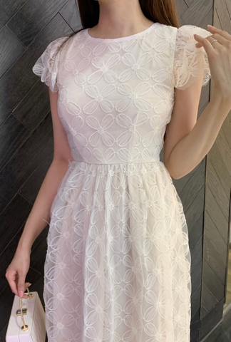 23/V004/XL/01/VÁY XÒE, TAY HẾN, REN XỐP, BE NHẠT