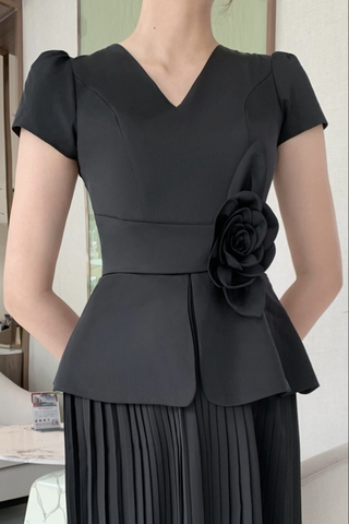 23/V026/M/03/VÁY PEPLUM, CT,  CHÂN XẾP LY, ĐEN