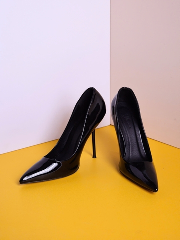 Pump gót tròn pu 11 den bóng