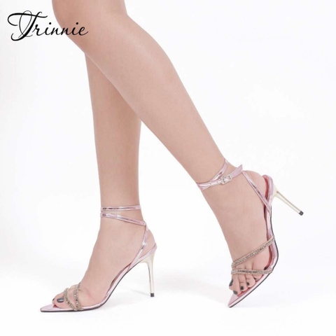 Eva sandal đính đá mũi nhọn hồng