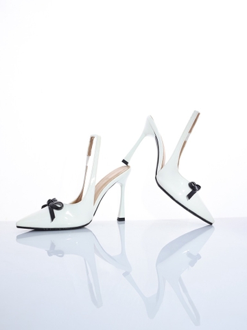 Slingback pu nơ trắng bóng