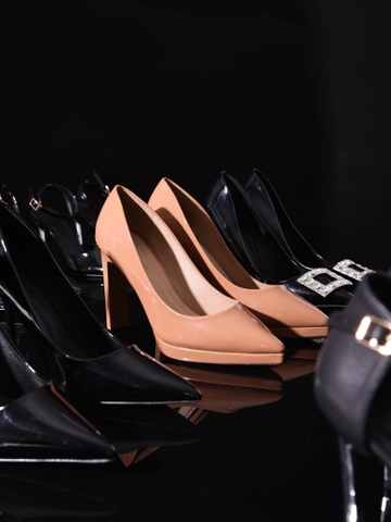 Pump gót vuông đúp pu 11cm