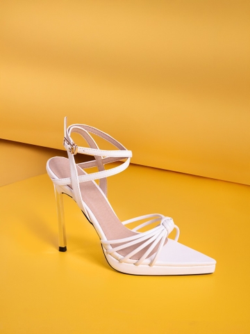 Souvenir sandal đúp supper nhọn chéo dây 11cm trắng mờ
