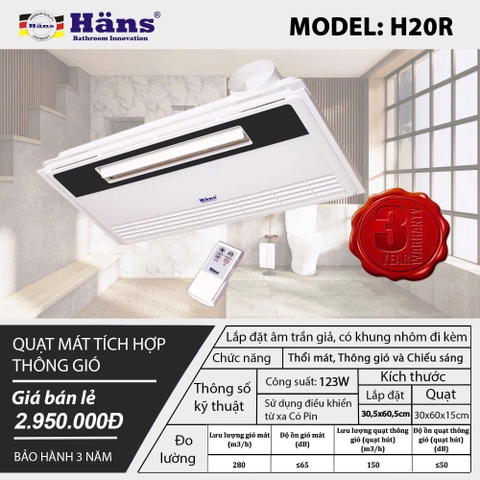 Quạt mát âm trần tích hợp thông gió – H20R