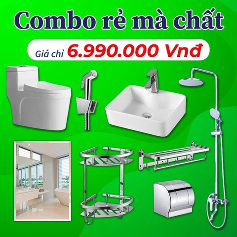 Bộ thiết bị vệ sinh giá siêu rẻ NA006 : Sen cây - bệt liền khối - phụ kiện