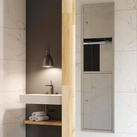 TỦ ĐỰNG GIẤY VỆ SINH CÔNG CỘNG ÂM TƯỜNG KÈM THÙNG RÁC 34555