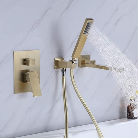 Vòi sen tắm bồn, vòi chậu lavabo âm tường mạ vàng nóng lạnh DL-5070G (Bóng hoặc mờ)