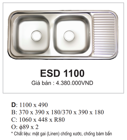 Chậu Rửa Bát 2 hố cân Hàn Quốc ECOFA ESD 1100