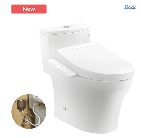Bàn cầu 1 khối, kèm nắp rửa điện tử MS885DW24 ( Nắp rửa TCF33461GAA )