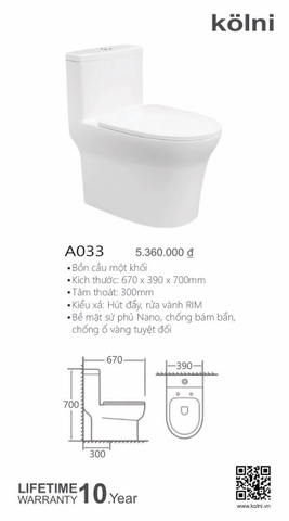 Bồn cầu một khối Kolni A033
