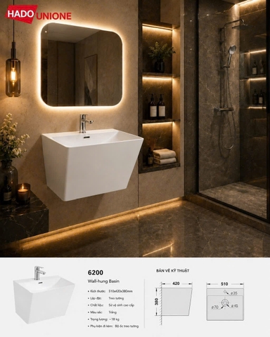 Chậu liền khối chân lửng Hado 6200