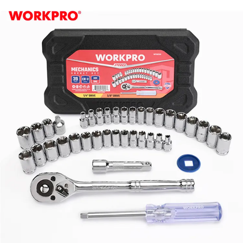 Bộ đầu cờ lê thay thế 1/4 inch + 3/8 inch (1 SET = 39 cái) Workpro  WP202536