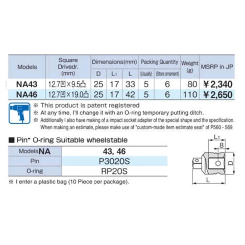 Đầu chuyển từ 1/2 sang 3/8 dành cho máy cao cấp Tone TONENA43