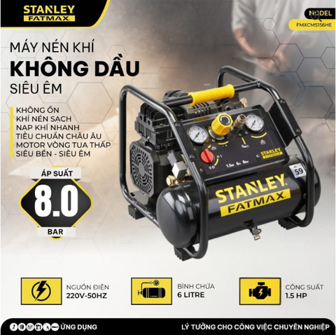 Máy nén khí Stanley FMXCMS156HE - 6 Lít siêu êm, nạp nhanh