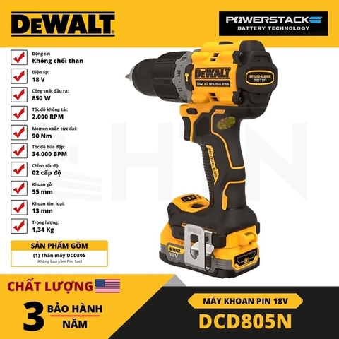 Thân máy khoan vặn vít pin Dewalt DCD805NT 20V