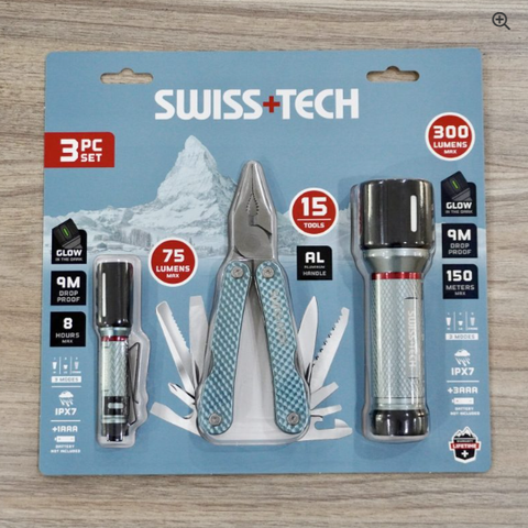 Bộ dụng cụ đa năng 15 chức năng và 2 đèn pin led Swiss+Tech ST001256