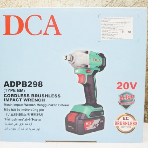 Máy bắn bu lông dùng pin 20V lực 210Nm-298Nm DCA ADPB298BM