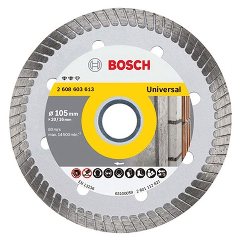 Đĩa cắt kim cương Turbo 105mm cốt 16mm đa năng Bosch 2608603613