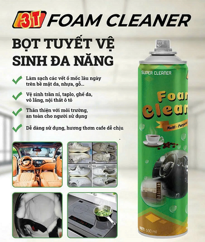 Chai xịt bọt vệ sinh ghế da ô tô 3T Foam Cleaner