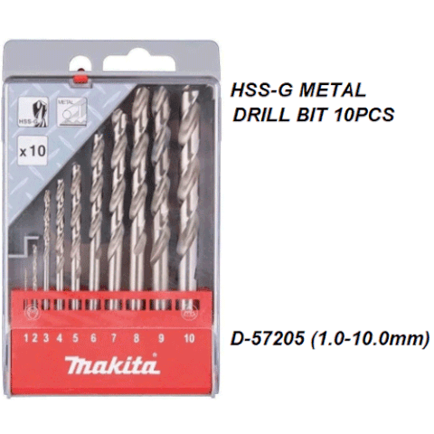 Bộ mũi khoan kim loại HSS-G 1-10mm Makita D-57205 (10 cái)