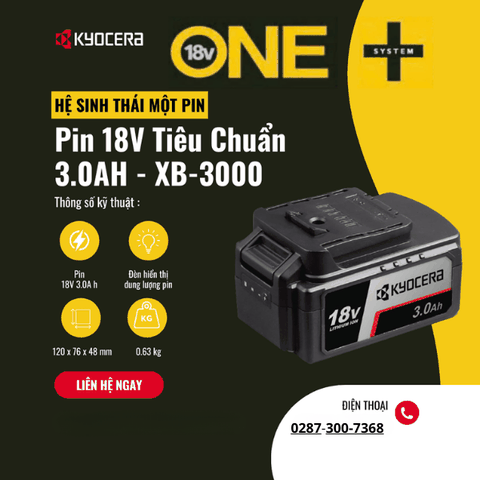 Pin lithium-ion 18V tiêu chuẩn 3Ah Kyocera XB-3000