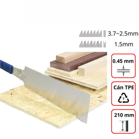 Cưa cầm tay hai lưỡi, cán nhựa xanh TPE 210mm Gyokucho Razor RZ665