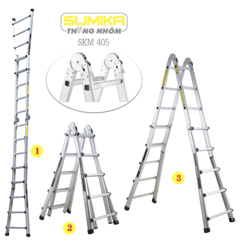 Thang nhôm gấp chữ A 5 bậc trượt cao 2.5m SUMIKA SKM405