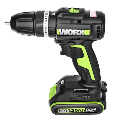Máy khoan pin 20V 50Nm có búa Worx WE213.12.2B (1 pin 2Ah + 1 sạc 2Ah)
