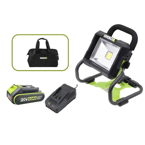 Đèn led công trình dùng pin 20V Worx WU026.12.2B (1 pin 2Ah, 1 sạc 2Ah)