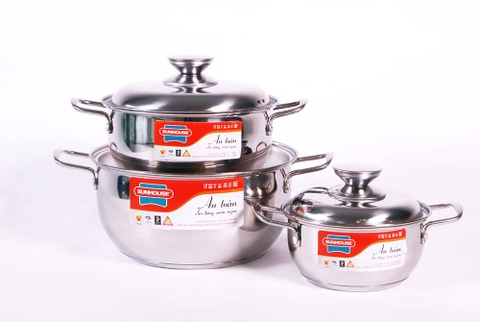 Bộ nồi inox 3 đáy Sunhouse SH335