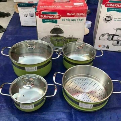 Bộ nồi inox 3 đáy Sunhouse SH894 đỏ