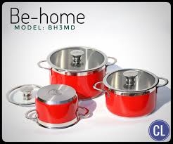 Bộ nồi inox Behome 3 chiếc BH3MD (Màu đỏ)
