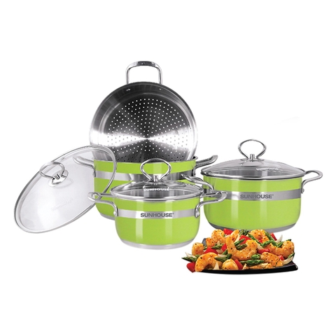 Bộ nồi inox 3 đáy Sunhouse SH894 xanh