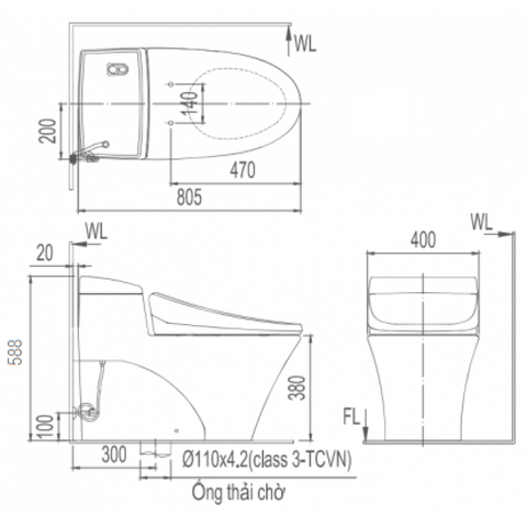 Bàn Cầu Thông Minh INAX AC-1008R+ Nắp rửa điện tử CW-KA22AVN