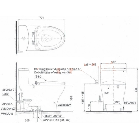Bàn Cầu Một Khối TOTO MS885DT3