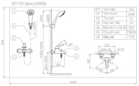 Vòi Sen Tắm Viglacera VG502 Nóng Lạnh