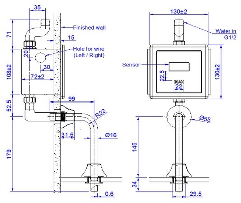 Van Xả Tiểu Cảm Ứng Inax OKUV-30SM-0.5 220V 0.5 Lít