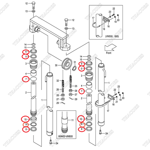(VM2Y5) Bộ gioăng xi lanh nâng hạ 22Y58-40381
