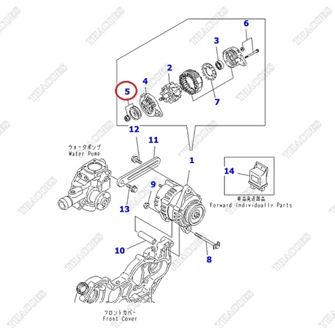 (1, 2 chân) Puly máy phát YM129930-77740